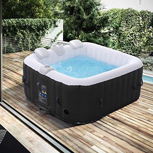 Arebos SPA Hinchable Piscina de hidromasaje | Hinchable | Cuadrada | para Interior y Exterior | 154x154cm | 4 Personas | 130 chorros de Masaje | 600 L