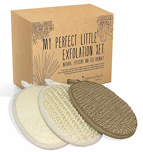 Stephanie Franck Beauty Set de Baño - 3 Guantes exfoliante Luffa, Cáñamo y Sisal