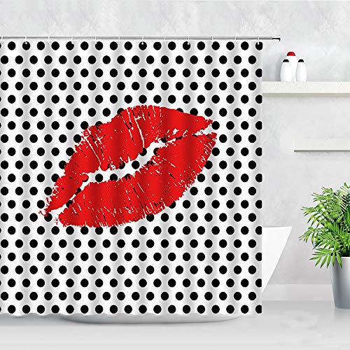XCBN Diseño Innovador impresión de Labios Rojos Moderno día de San Valentín decoración del hogar mampara de bañera Juego de Ducha Impermeable A5 180x180cm