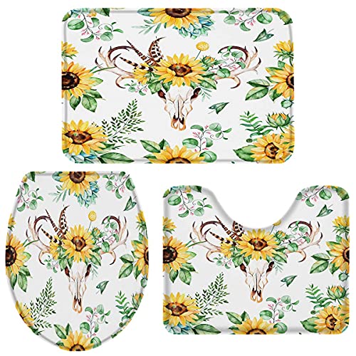 Juego De Alfombrilla De Baño Girasol Dejar Vaca Cuerno Flor Animal Alfombras De Baño Suaves Alfombrilla De Ducha para Dormitorio, Bañera, Ducha