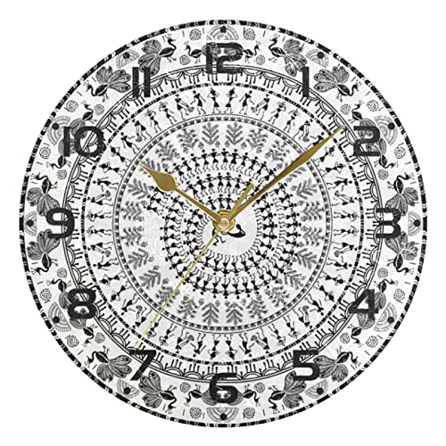Reloj vintage tradicional boho redondo de pared para decoración de la habitación del hogar, reloj sin garrapatas de cuarzo atómico, silencioso, Png, blanco y negro, funciona con pilas, relojes de 10