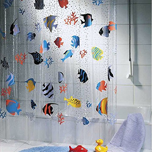GUANYUAN TOYS Cortinas de ducha impermeables transparentes de PVC bajo el agua, diseño de peces tropicales