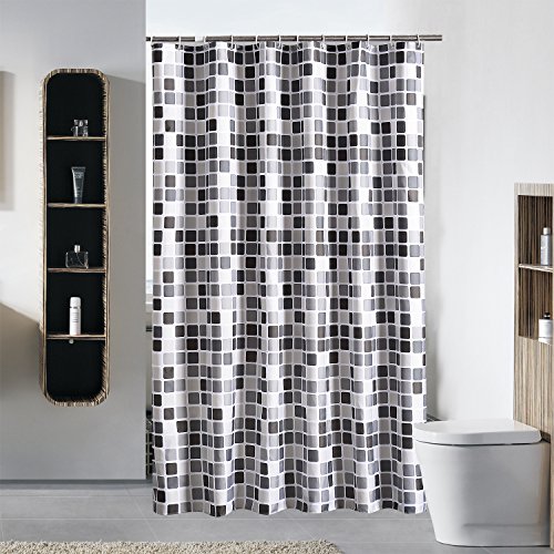 Cortina de ducha con diseño de mosaico fresco, resistente al agua, poliéster, con ganchos, 200 x 200 cm