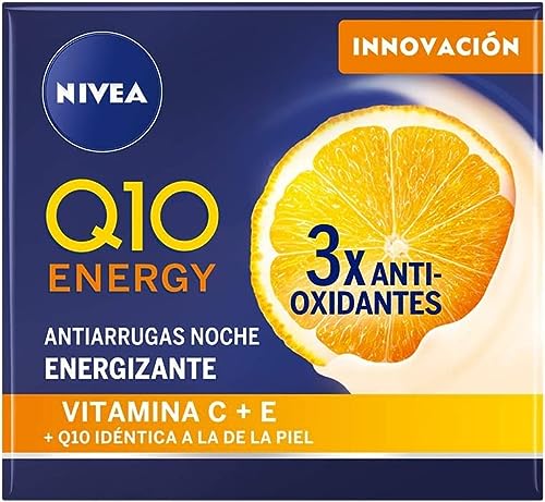 NIVEA Q10 Energy Crema de Noche Antiarrugas + Energizante (50 ml), crema antiarrugas para una piel radiante y de aspecto saludable en 8 h, crema reafirmante con antioxidantes