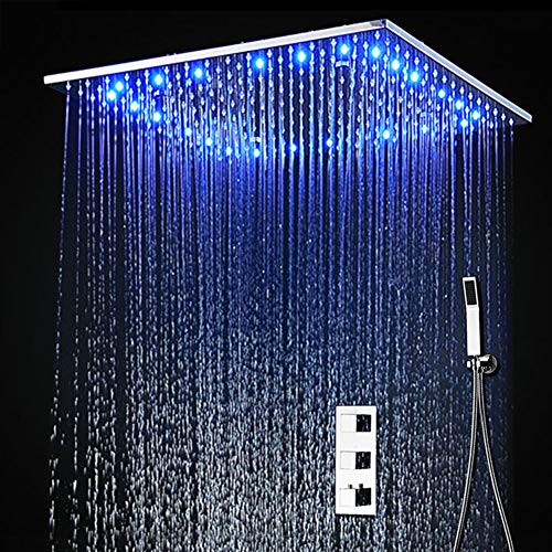 Set de ducha termostática oculta SUS304 Panel con acabado de espejo con cabezal de ducha LED de techo empotrado de 20