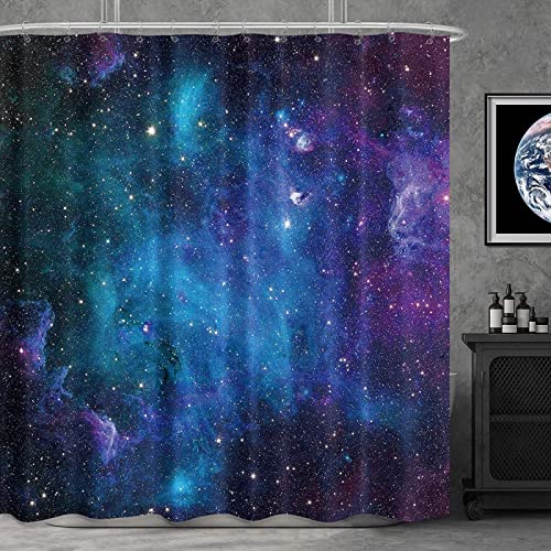 Cortina de ducha de espacio exterior de estrella para baño, juego de bañera de galaxia estrellada para hombres y niños, decoración de baño de planeta universo nebulosa 120x150cm/WxH cortinas