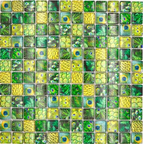Mosaico de cristal mosaico verde brillante pavo real pared cocina baño ducha ducha MOS68-WL84